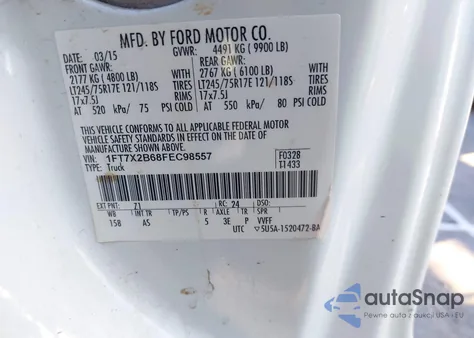 2015 Ford F-250 Xl из США, поврежденный, VIN 1FT7X2B68FEC98557